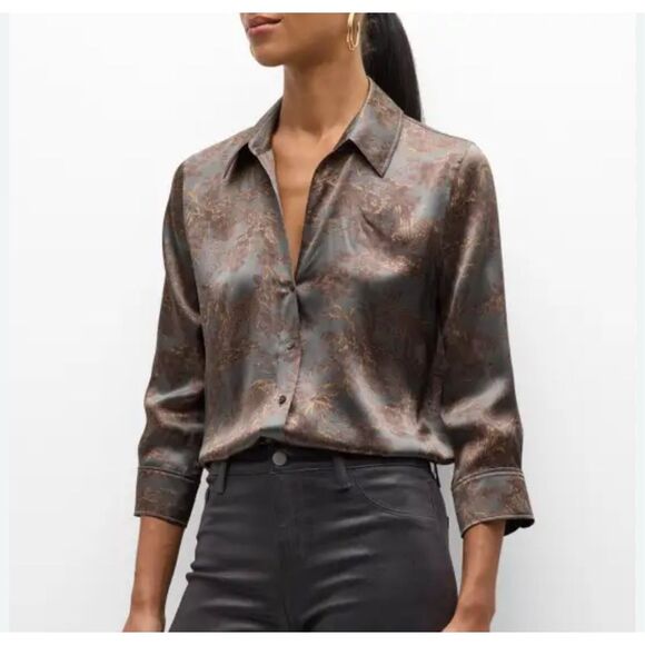 L'Agence Dani Safari-Printed Silk Blouse XS - Picture 1 of 7